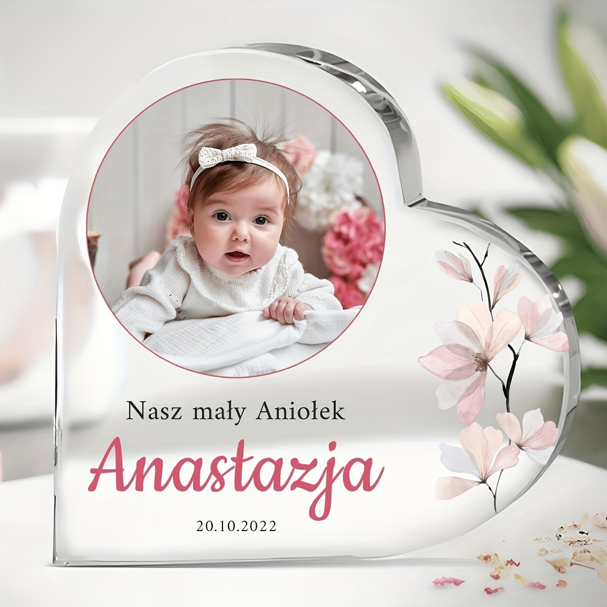 TEMU 2d Flat, Personalized Name & Date Photo Frame Plaque - Bohemian Heart-shaped Picture Display With Text & Photos, Durable Acrylic Nameplate