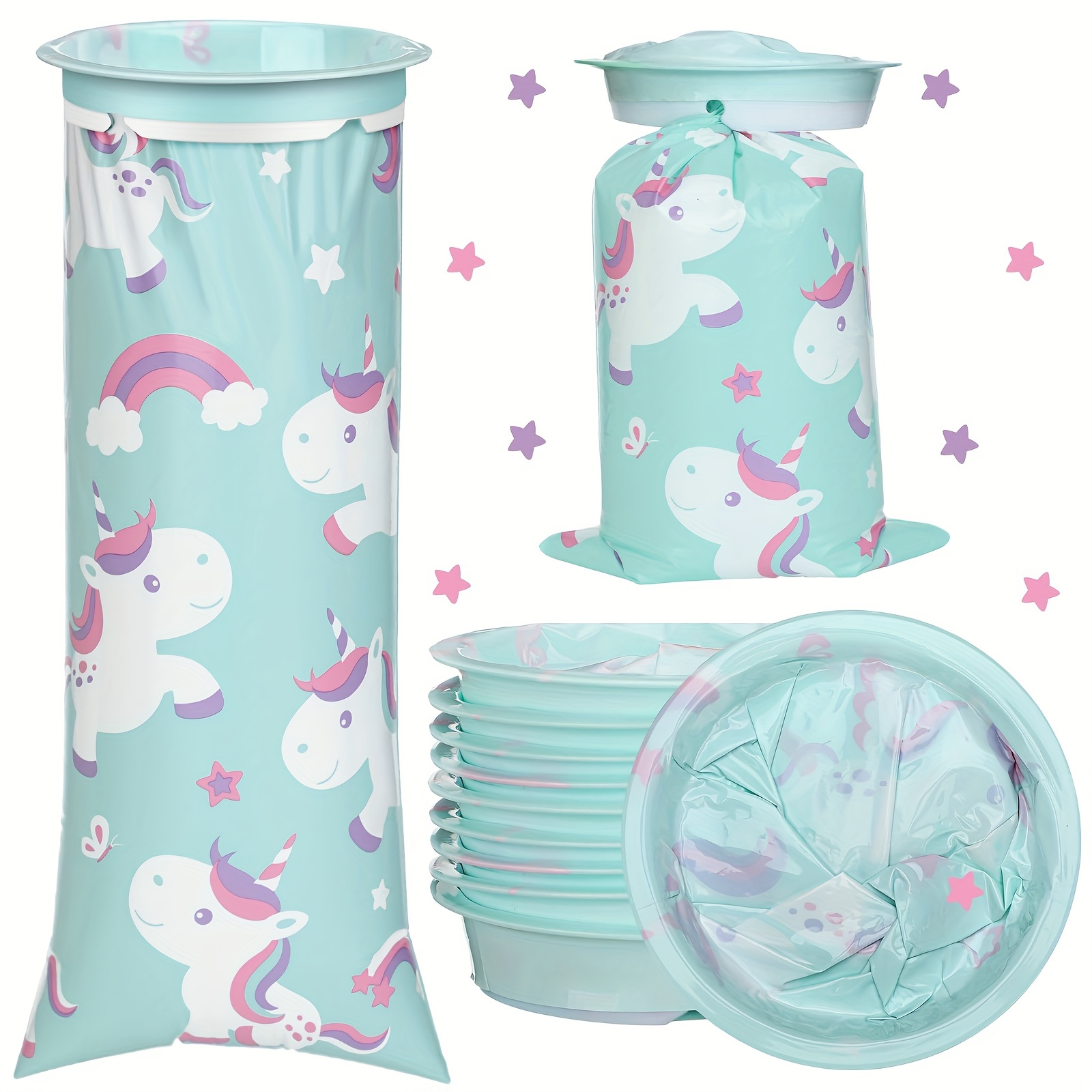 12pcs, 24pcs Cute Unicorn Teen Car Puke Bags, Disposable Nausea Travel Bags, 33.81oz Leak-Proof, Suitable for Sports Cars Bus Taxi Airplane - Self-Sealing Vomit Bags