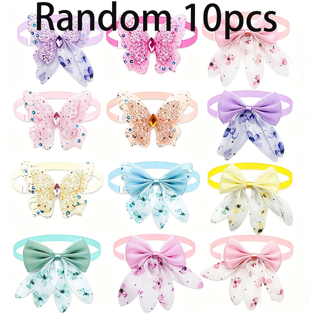 TEMU Lot de 10 pour animaux de compagnie avec nœuds et papillons, bandes de cou réglables pour races petites et moyennes, accessoires de cou mignons