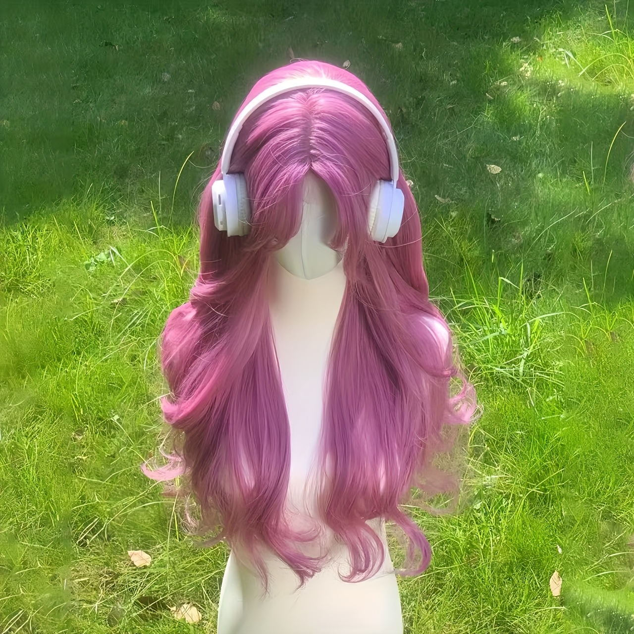 TEMU 26-inch Female Wig Y2k Plum Pink Center Part Bangs Wave Long Curly Hair Daily Temperament European And Daily Photo Party Party With A Whole Wig
