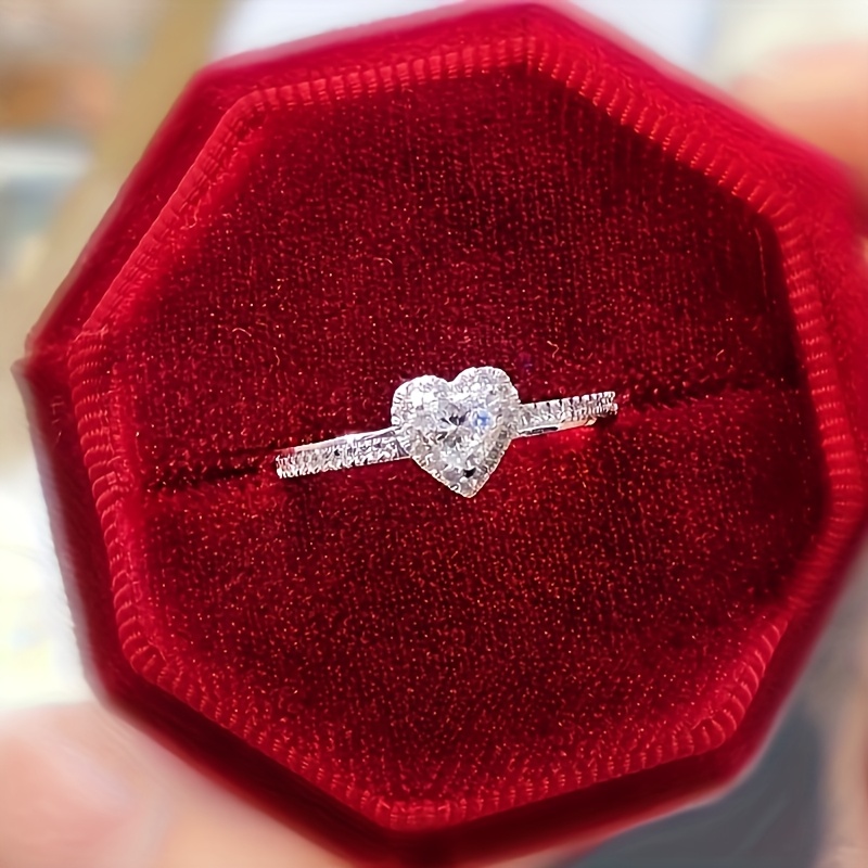 E-shop Eleganter Herzförmiger Zirkonia-Verlobungsring für Frauen - Klassische Mode, für Hochzeiten & Valentinstagsgeschenk, Ohne Schachtel