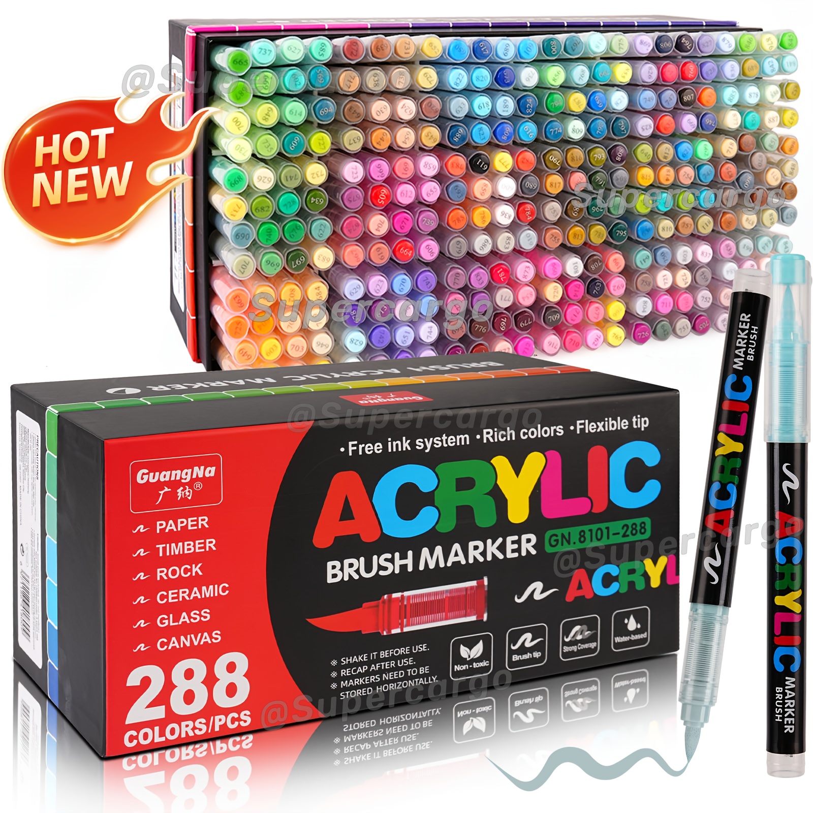 GUANGNA 288/168/120 Kleuren Rechte Vloeibare Acrylmarker Set, Nieuw Ontwerp voor Steenschilderen, Pompoen, Stenen, Canvas, Hout & Keramiek