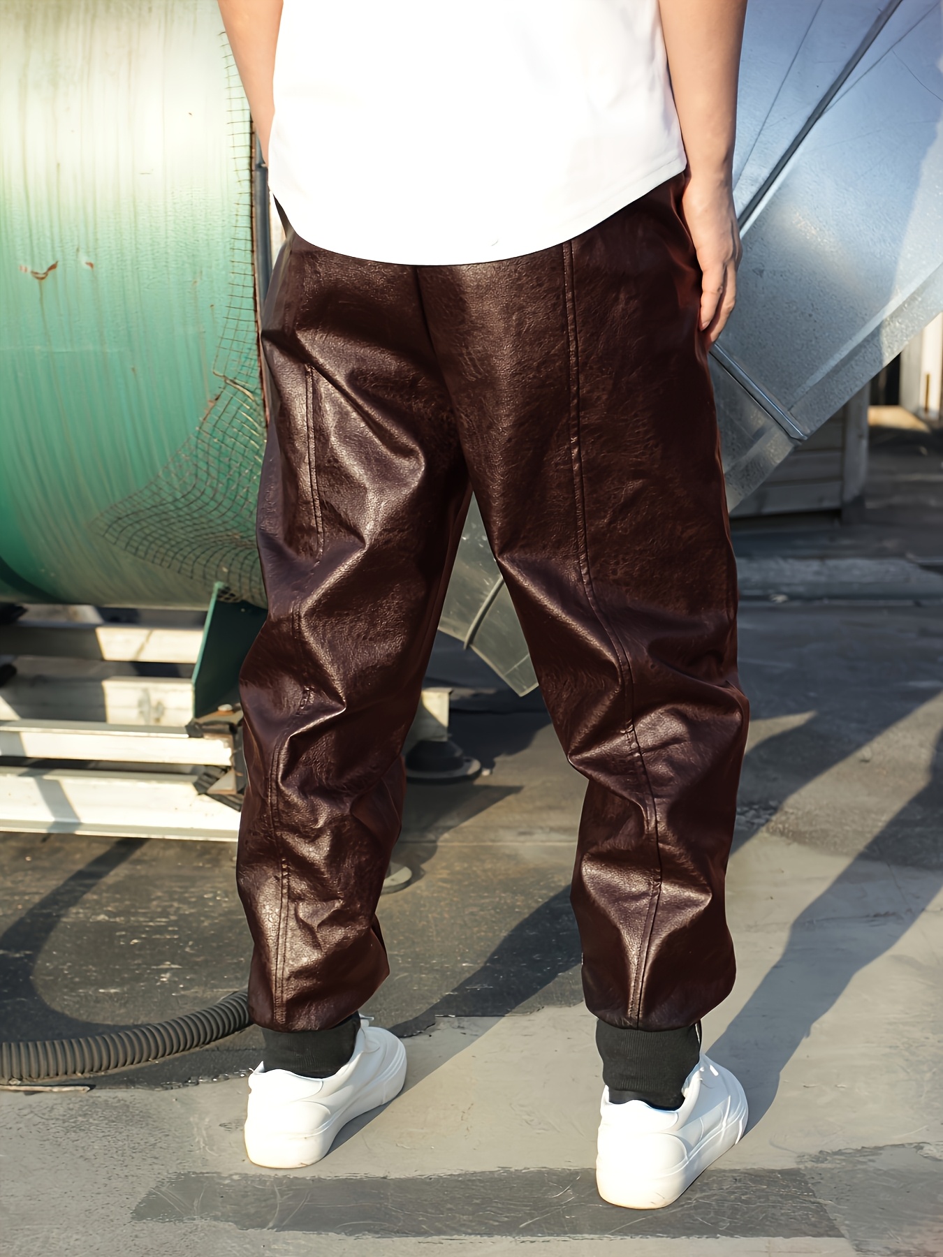 1802 mens fashion casual pants windproof biker pu leather - Temu