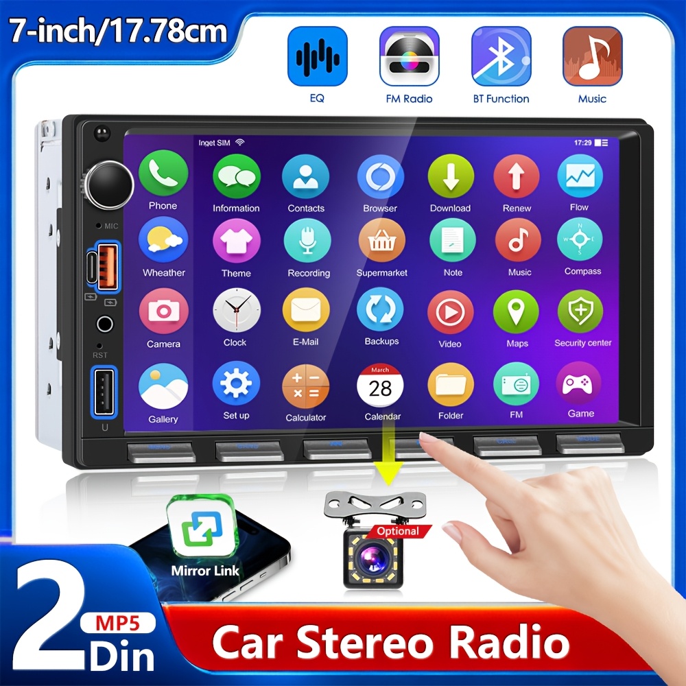 Image of Double Din Car Radio Stereo, 7-inch Touch Screen Radio For Car Stereo Receivers, 2 Din Wireless Radio, Swc, , Support Fm/eq/aux, Type-c And Usb Charging