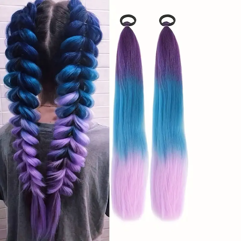 2pcs 26 inch diy ponytail hair extensions for braided hair extensions heat resistant synthetic braided hair for women hair accessories details 7