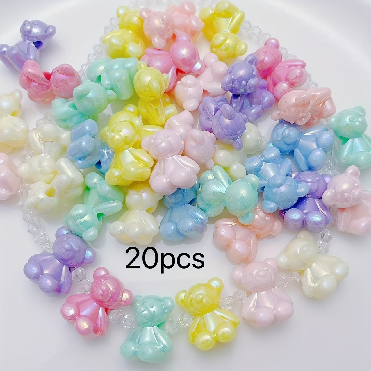 TEMU 20pcs Acrylic Mixed Color Horizontal Hole Diy Sitting/standing Bear Charms, Ab Iridescent Finish, Random Mixed Colors, For Diy Necklaces, Hair