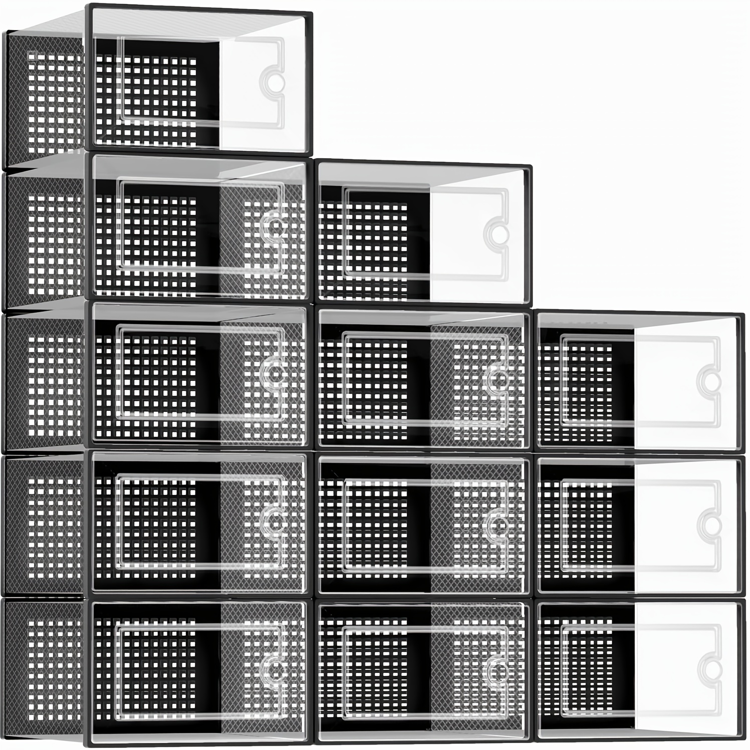 TEMU 4/8/12/24pcs Thickened Transparent Shoe Boxes With Lid, Foldable Stackable Free Combination Shoe Rack, Plastic Sneaker Container, Space Saving