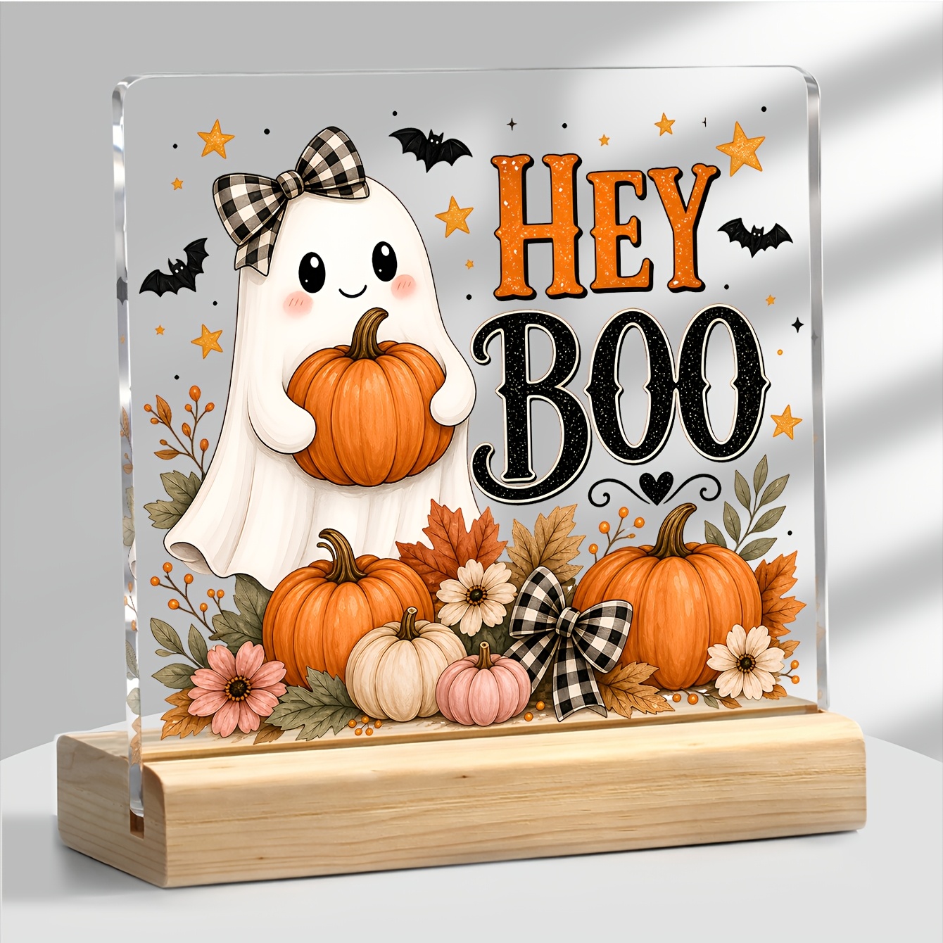 TEMU 2d Flat, 1pc Halloween Decorations Acrylic Plaque Decorative Sign Plaque Halloween Gifts For Desk Decor Room Decor Tabletop Shelf Decor