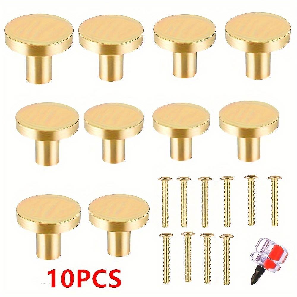 Image of 10pcs Gold Drawer Knobs [20 * 25mm], Cabinet Knobs, Single Hole Door Handles For Cupboard, , Dresser Drawer, Furniture Decoration With Screws