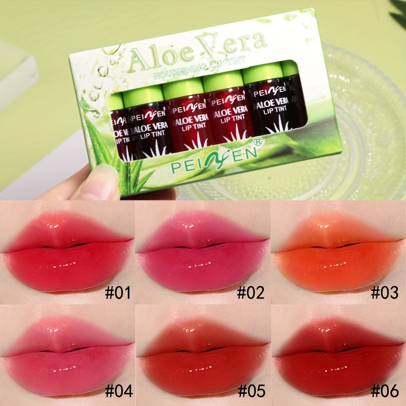 

6 Colors Tinted Lip Oil Set, Moisturizing Lip Stain Gift Set, Aloe Vera Natural Makeup, Glossy Dewy Finish Lip Gloss Daily Makeup Lip Care Gifts For Women