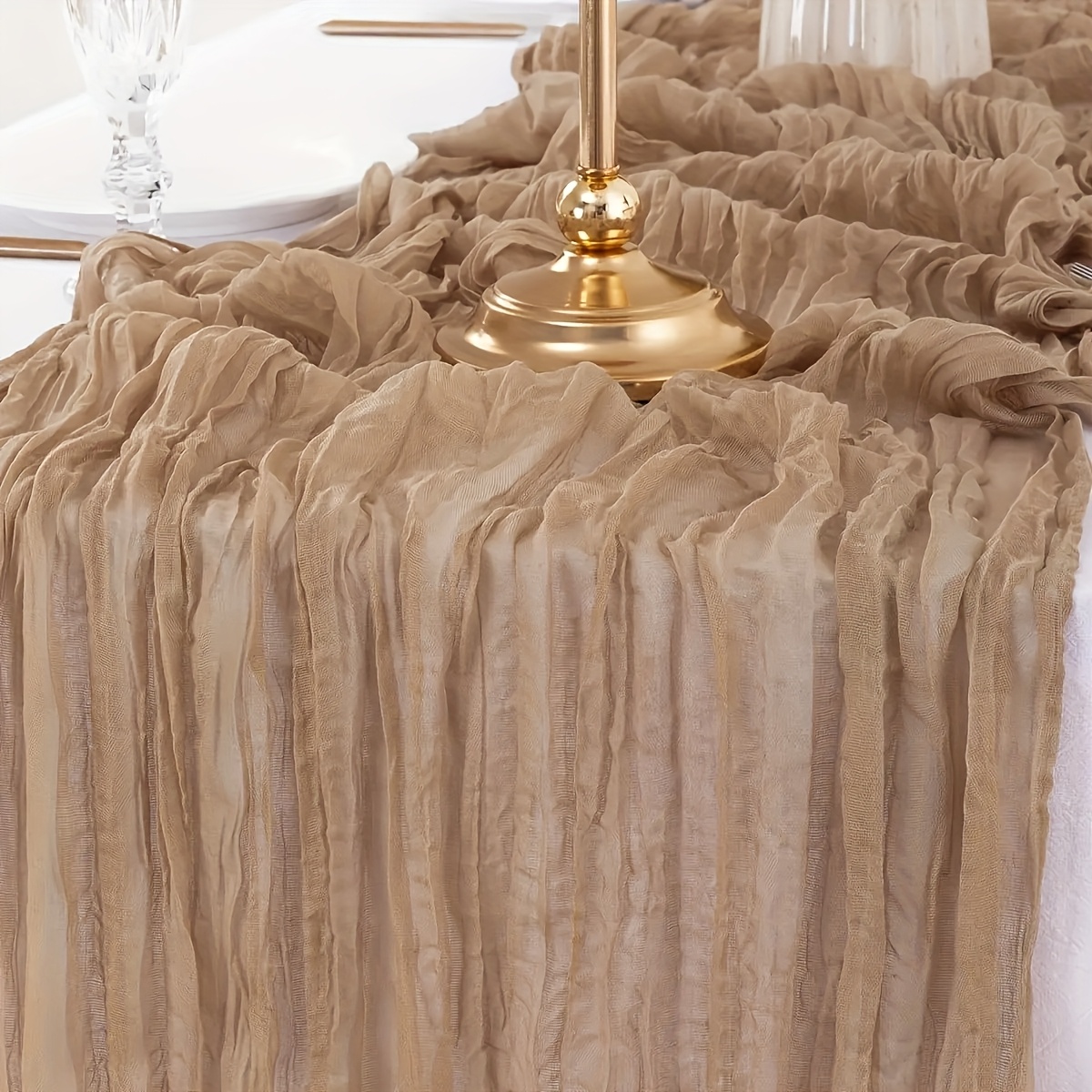 TEMU Chemin de pièce en toile de fromage froissée, textile 100 % , multifonctionnel, convient pour , baptêmes de mariée, réunions , décoration