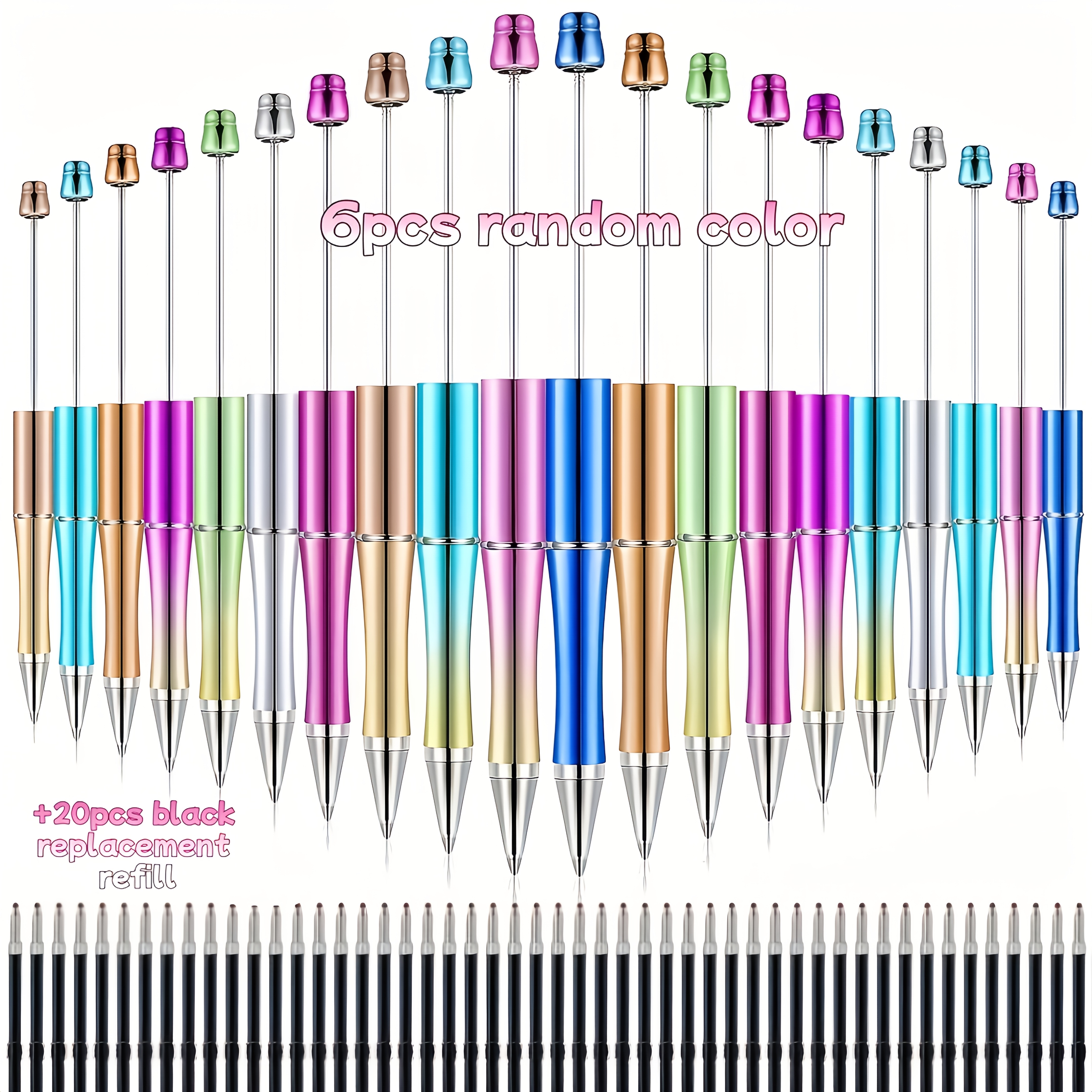 TEMU 26pcs Perles rondes translucides plaquées UV de couleurs aléatoires, perles luxueuses scintillantes, stylo à perles pour la fabrication de
