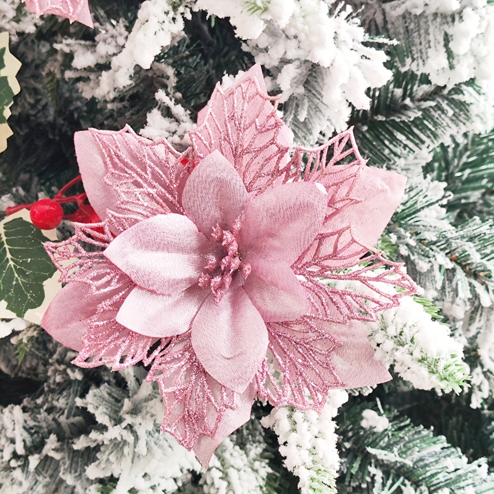 TEMU 8pcs Christmas Artificial Flower Octagon Cutout Series Multicolor Holiday Decorations 10cm Christmas Tree Ornaments, Perfect For Thanksgiving