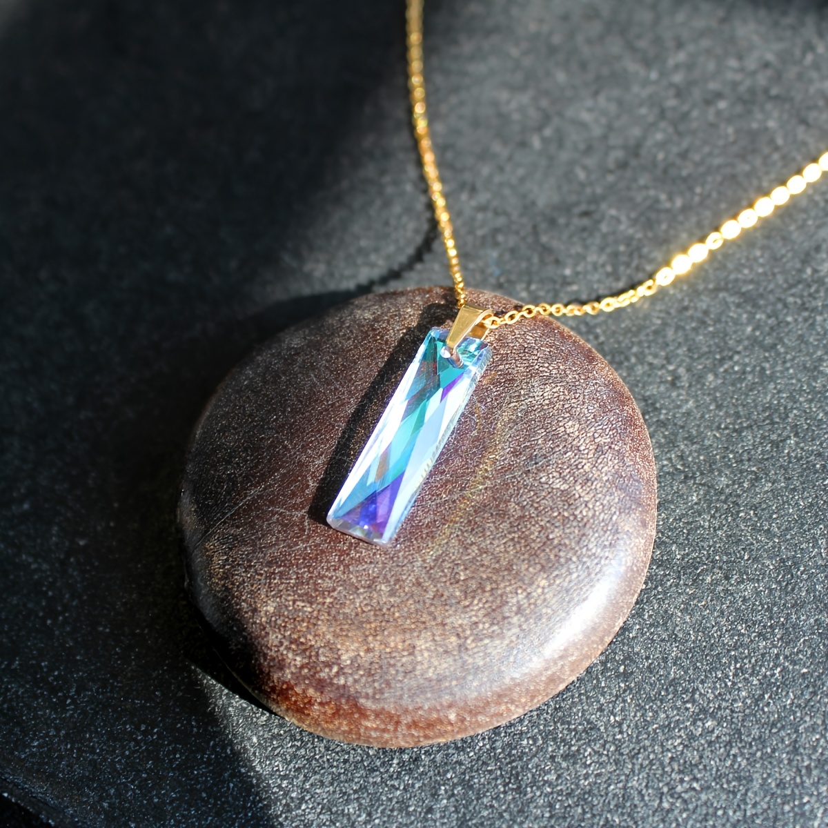TEMU Aurora Ab Artificial Crystal Necklaces For Women Stainless Steel Jewelry, Sun Catcher Crystals Bar Pendant Artificial Crystal Jewelry, We