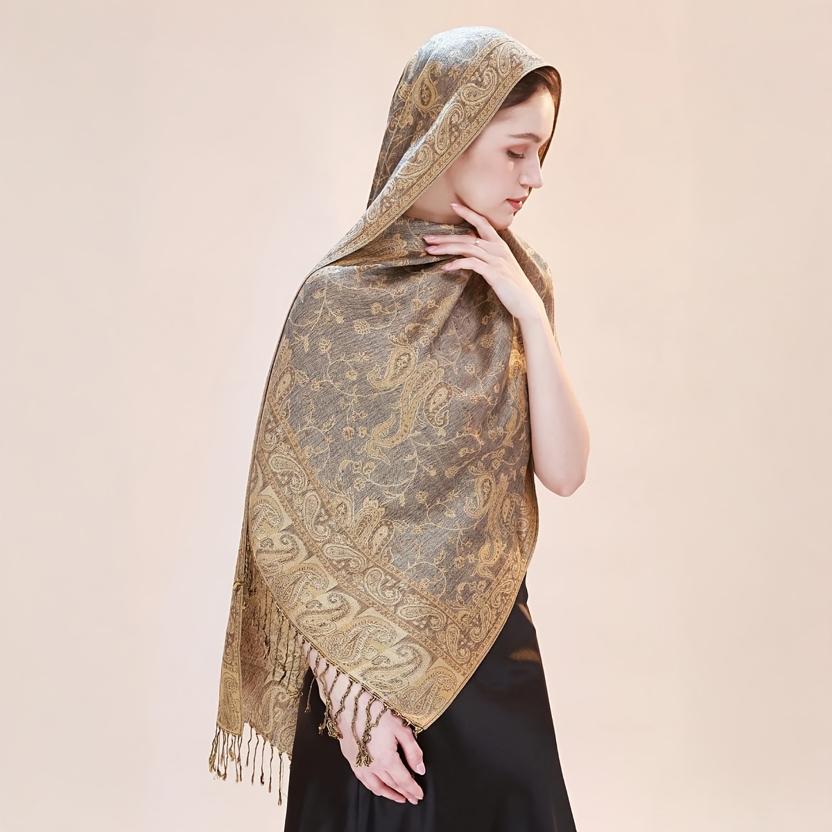 hijab accessories pashmina shawl two tone paisley jacquard - Temu Oman