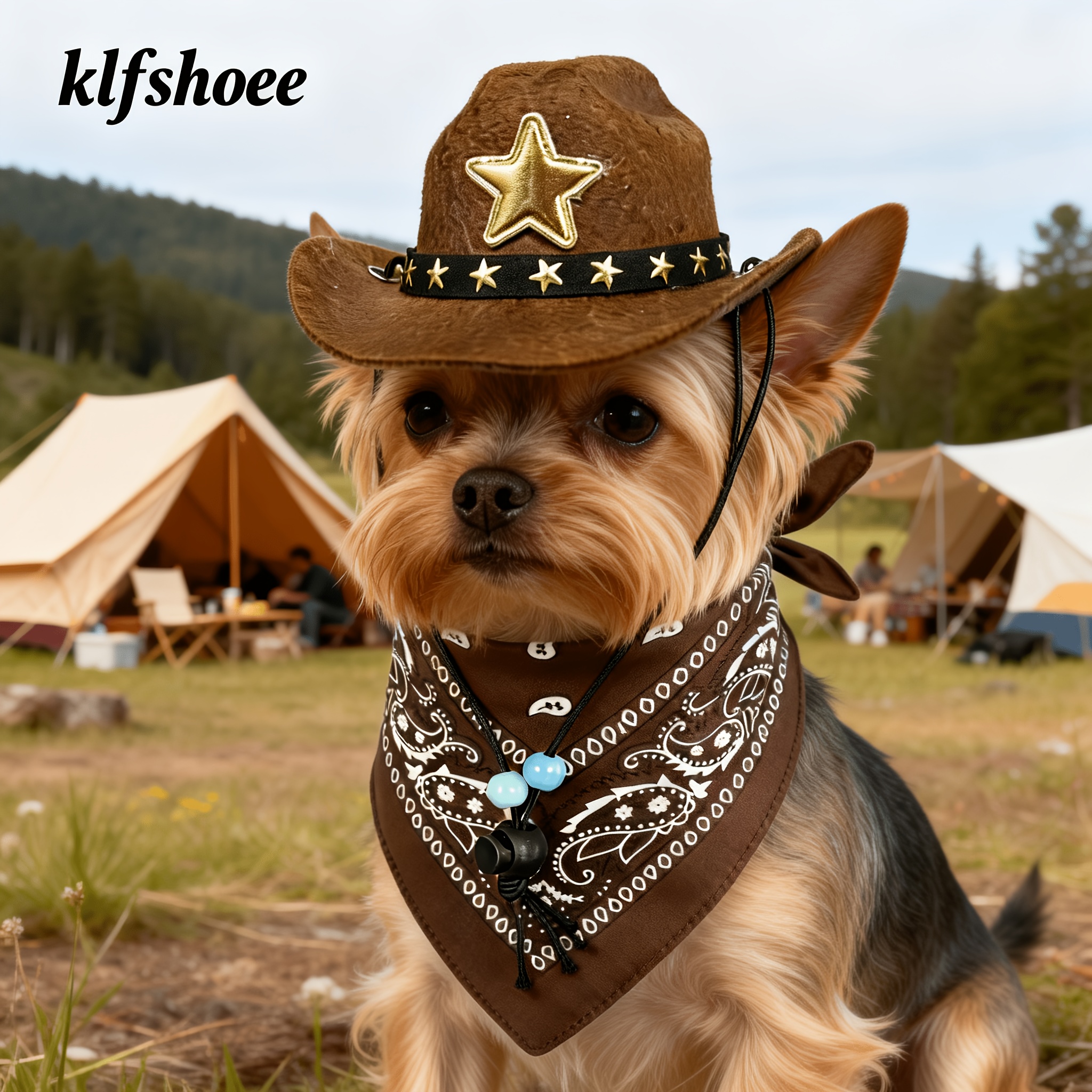 TEMU 2pcs Western Cowboy Costume For Small/medium Dogs & Suitable For Puppy Cat Outfit - Adjustable Strap Hat & Bandana Scarf With Style, Machine