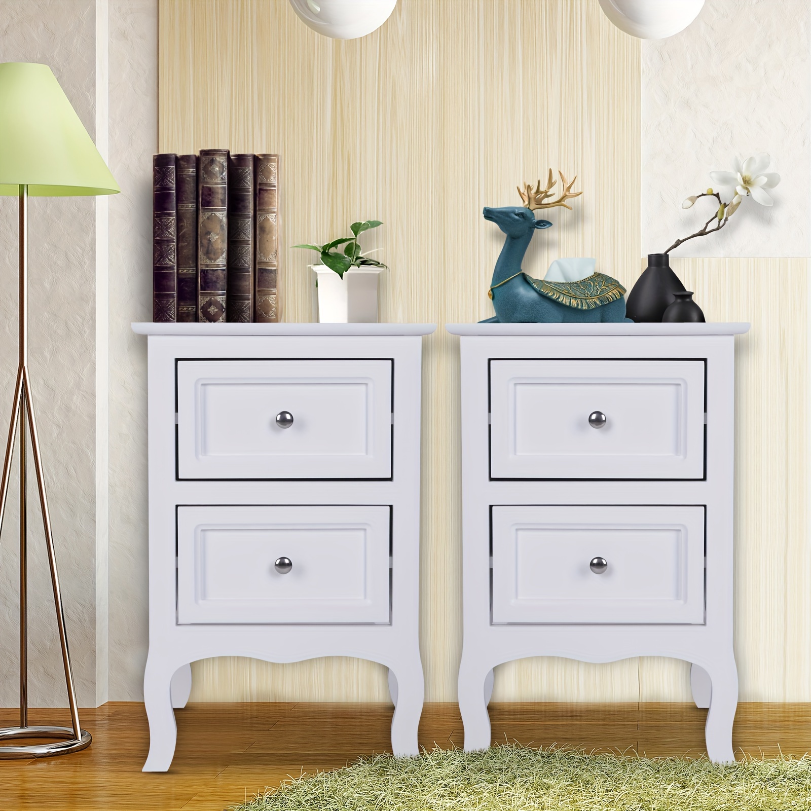 

White/black Painted Mdf 2 Drawers Bedside Table Style