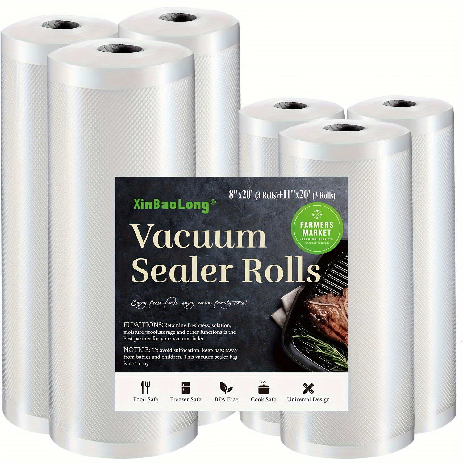 

6-pack Vacuum Sealer Rolls - Reusable Bpa-free Food Preservation Bags, No Electricity Required, Multi-use For Sous Vide, Storage, Freeze Protection, And For Extended Freshness