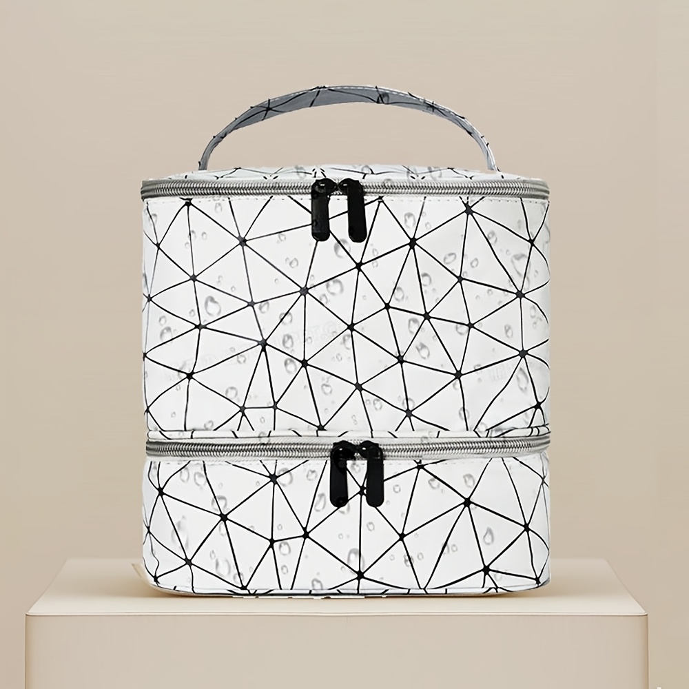 Double Layer Nail Polish Storage Bag With 30-bottle Holders, Portable Hanging Nail Tech Cosmetic Organizer Case, Geometric Manicure Tools Travel Makeup Bag