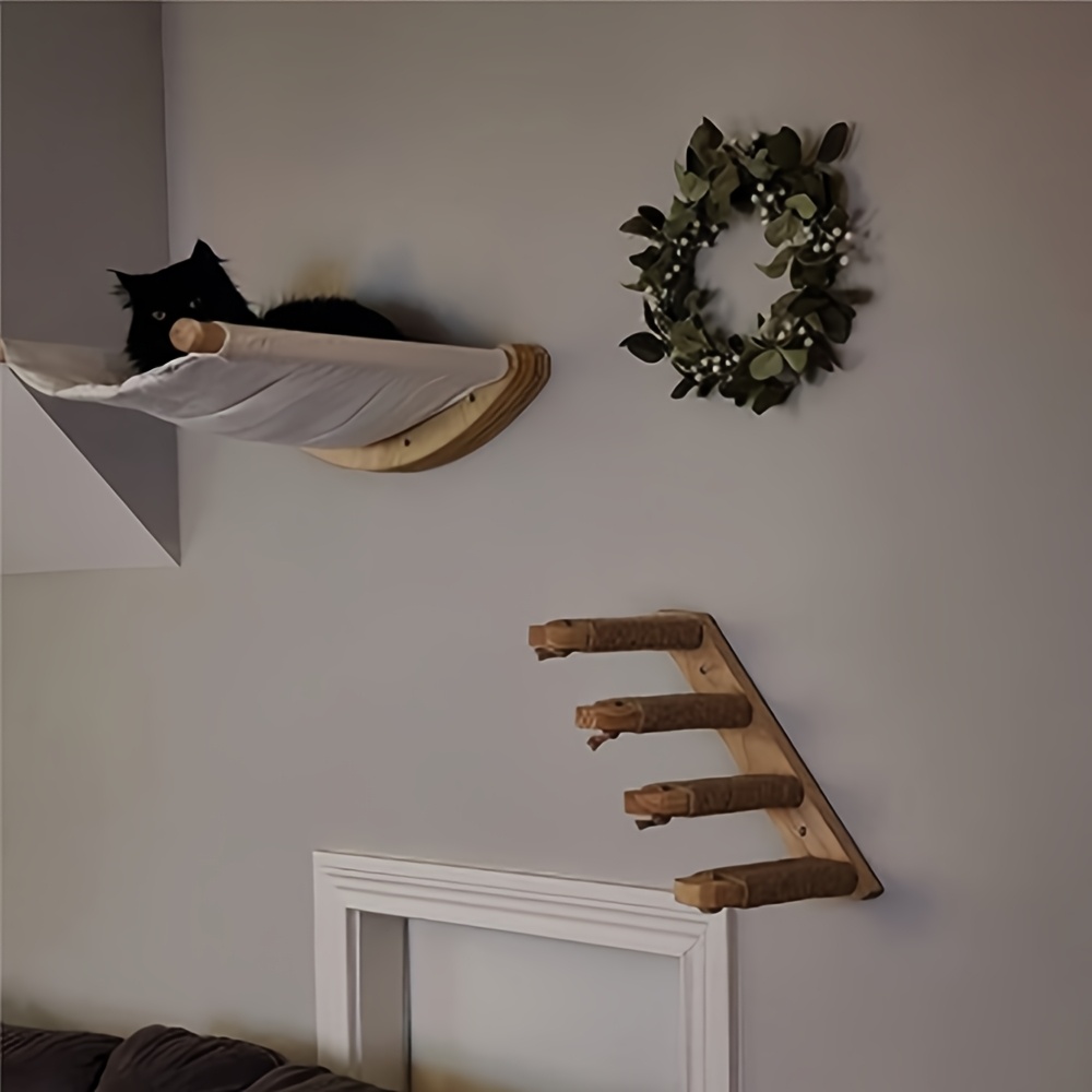 

2pcs Whisker Modern Cat Wall Shelf Set - Wooden Cat Stairs & Steps With Hammock - Perfect Wall Mounted Cat Shelter For Small To Large Cats