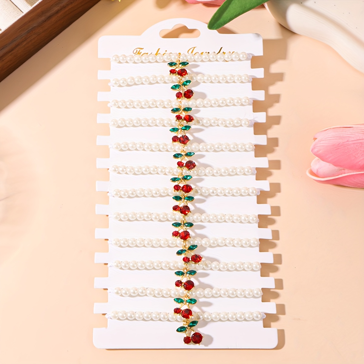TEMU Un ensemble de 12 bracelets de perles avec pendentifs cerises mignons pour femmes, parfaits pour festives et les accessoires de voyage