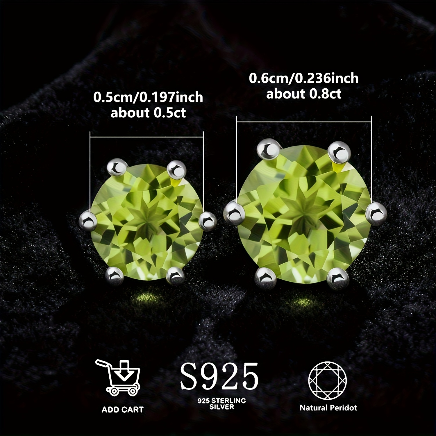 Elegant Natural Peridot S925 Silver Stud Earrings