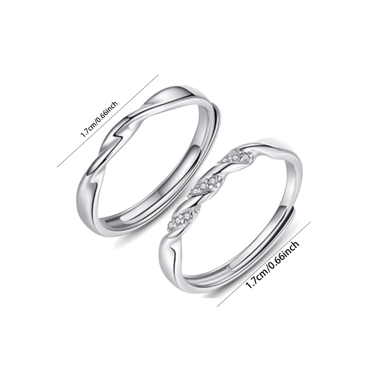 2pcs S925 Silver Mobius Couple Engagement Rings Set