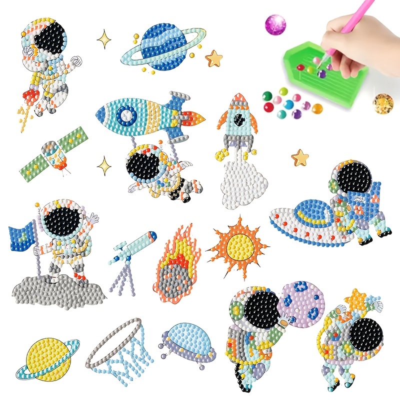 Image of 1 Set 19pcs Space Astronaut Diamond Painting Diy Sticker Kit, Art Craft Supplies, Home Decor, Holiday Gift, Refrigerator And Backpack Decoration, Family Stress-relief Handicraft
