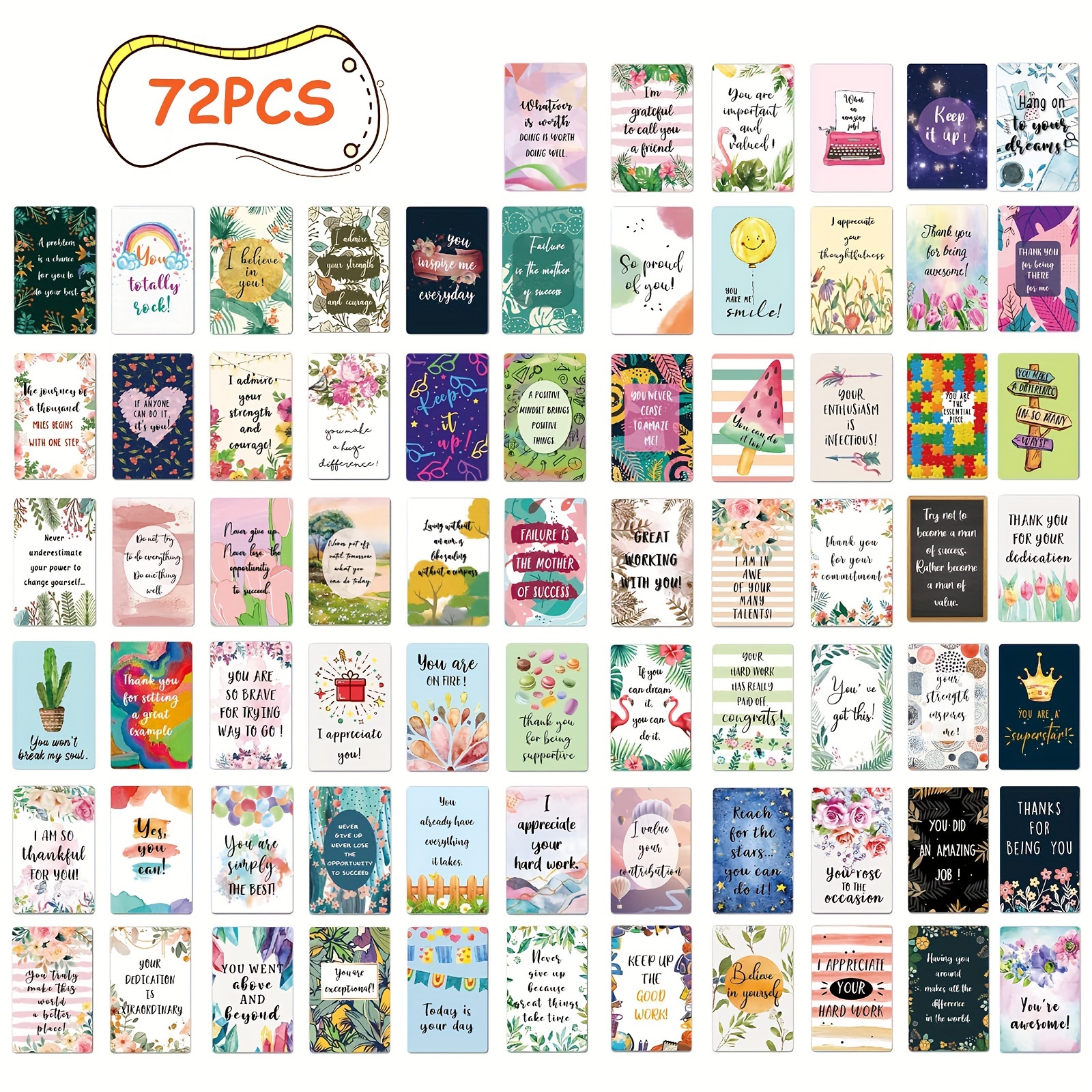 

72pcs Inspirational Quote Cards - Motivational Greeting & Thank You Notes With Blank Back, At Home Or Work, Ideal For School, Party Favors, Birthday Decor