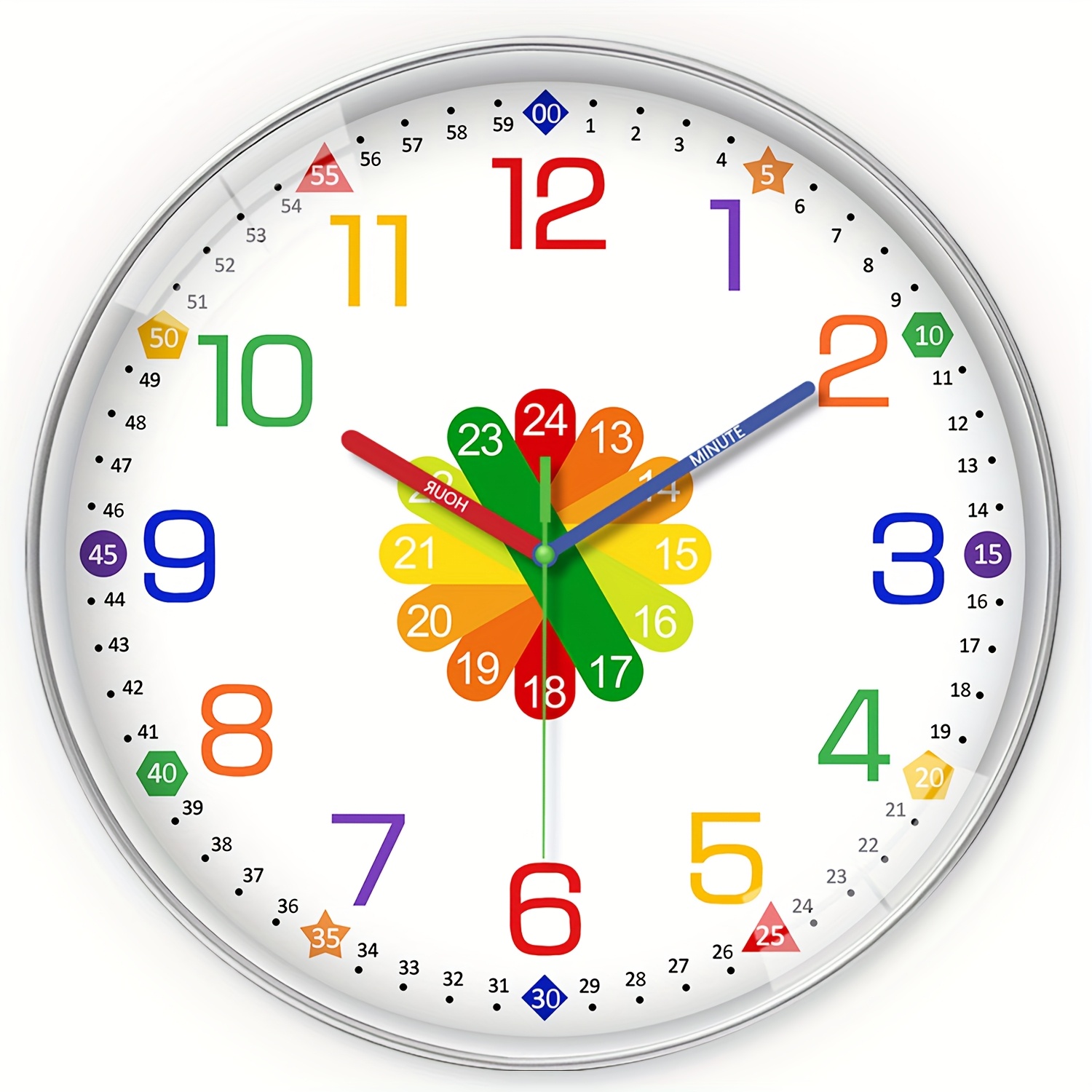 Modern Learning Wall Clock, Silent No-Ticking, AA Battery Powered (Batteries Not Included), Colorful Digital Clock for Nursery, School Classroom & Bedroom, 8/10/12 Inch Options, Perfect Back to School & Teacher Gift