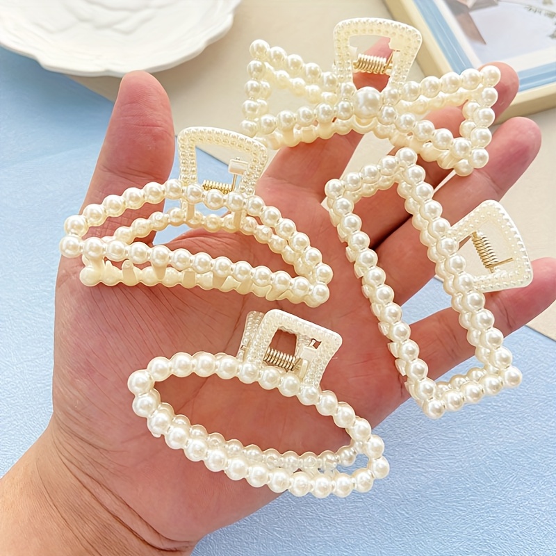 Image of 4pcs Artificial Hair Clips For Women Solid Color Styles Hollow Hair Clips Daily Simple Optional Suitable For Travel Party Gathering Photo Wearing Hair Accessories