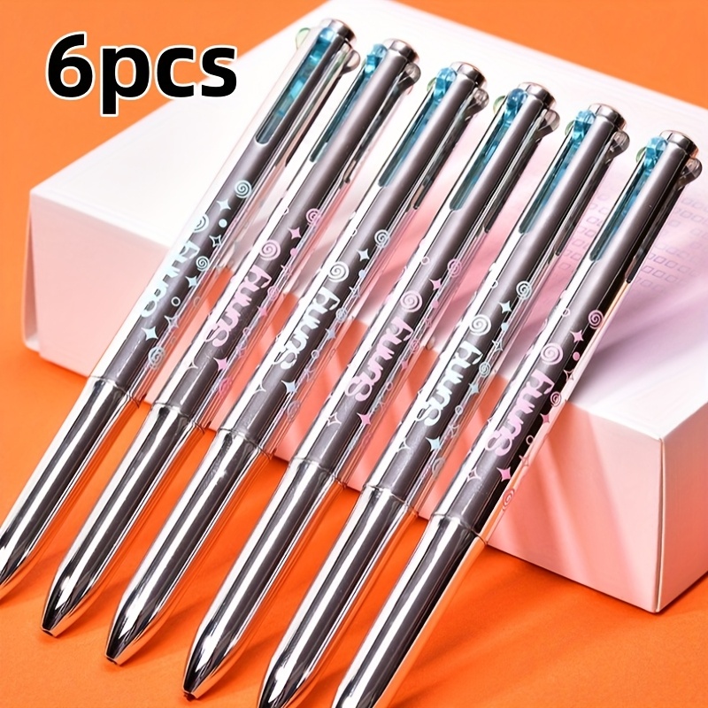 6pcs/12pcs Premium Metallic End 4-color Retractable Pens Black Red Blue Green 0.5mm Office Study Business Ballpoint Pens