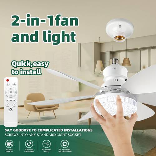 item picture high quality 2 in 1 ceiling fan light 3 light color ceiling fan light with remote control silent stable performance fan with light must have for days crystal lampshade 20 5inch 52cm six blade fan light