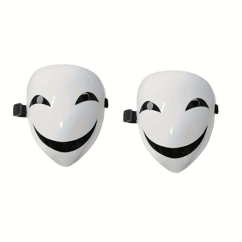 TEMU 2pcs Funny Smiling Masks - White Face Costume Masks With Eyes & Mouth, Large Party Masks For Halloween, Carnival, Birthday - Durable Pvc Full