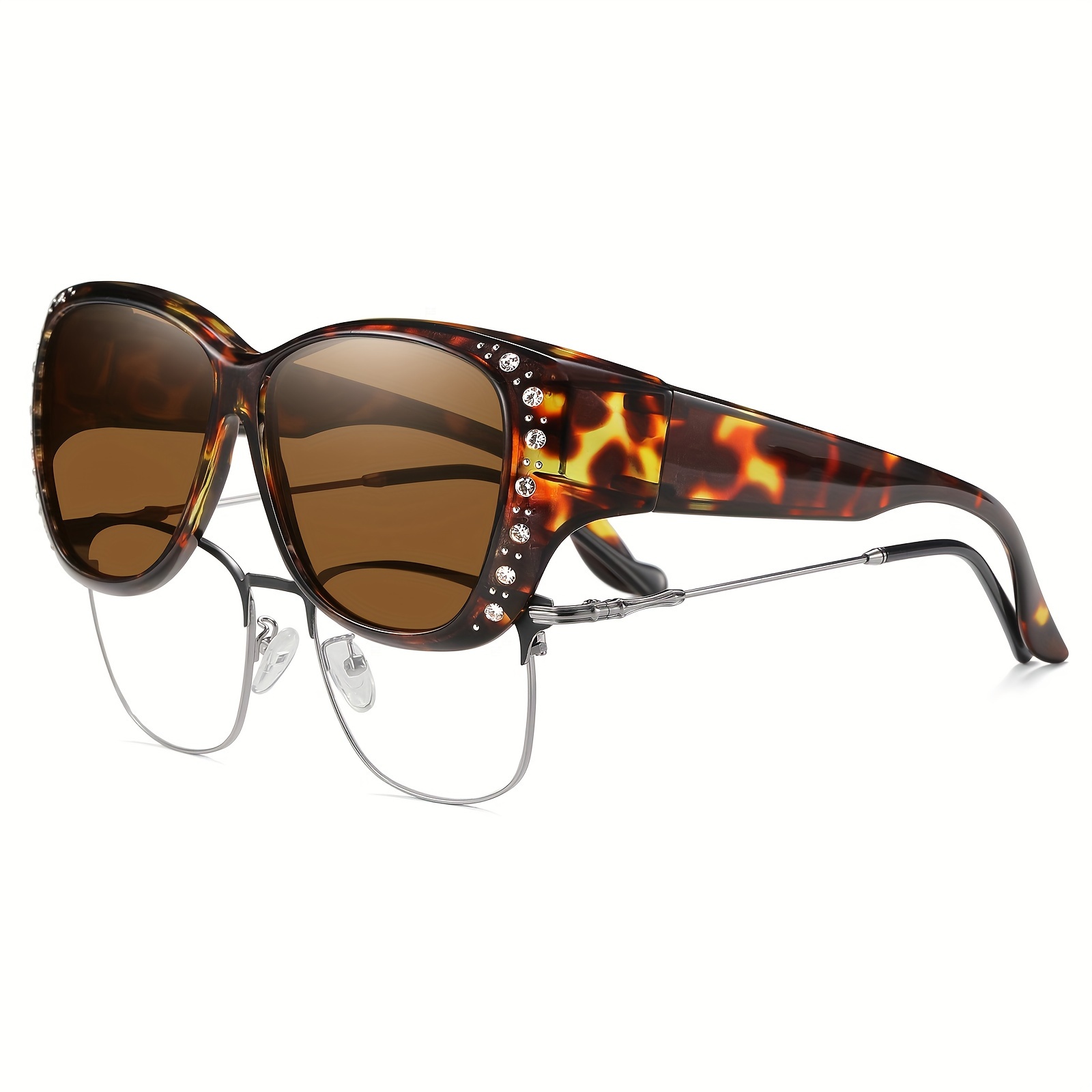 

Fashionable Glasses Designed Polarized Lens Fit Over Glasses For Both Women And Men Leopard Frame