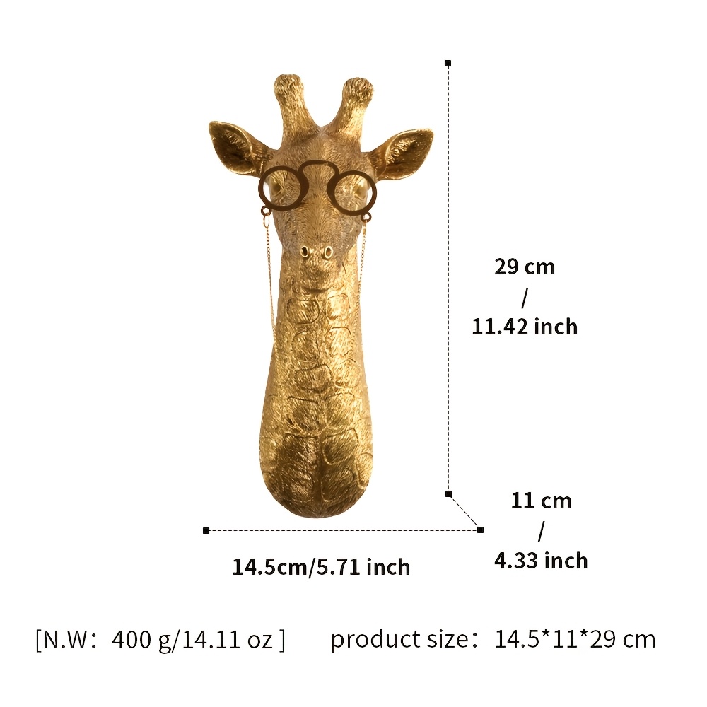 TEMU 3d Golden Giraffe Head Wall Sculpture With Glasses Chain - Vertical Resin Giraffe Wall Art Suitable For Living Room, Entryway Decor, Modern