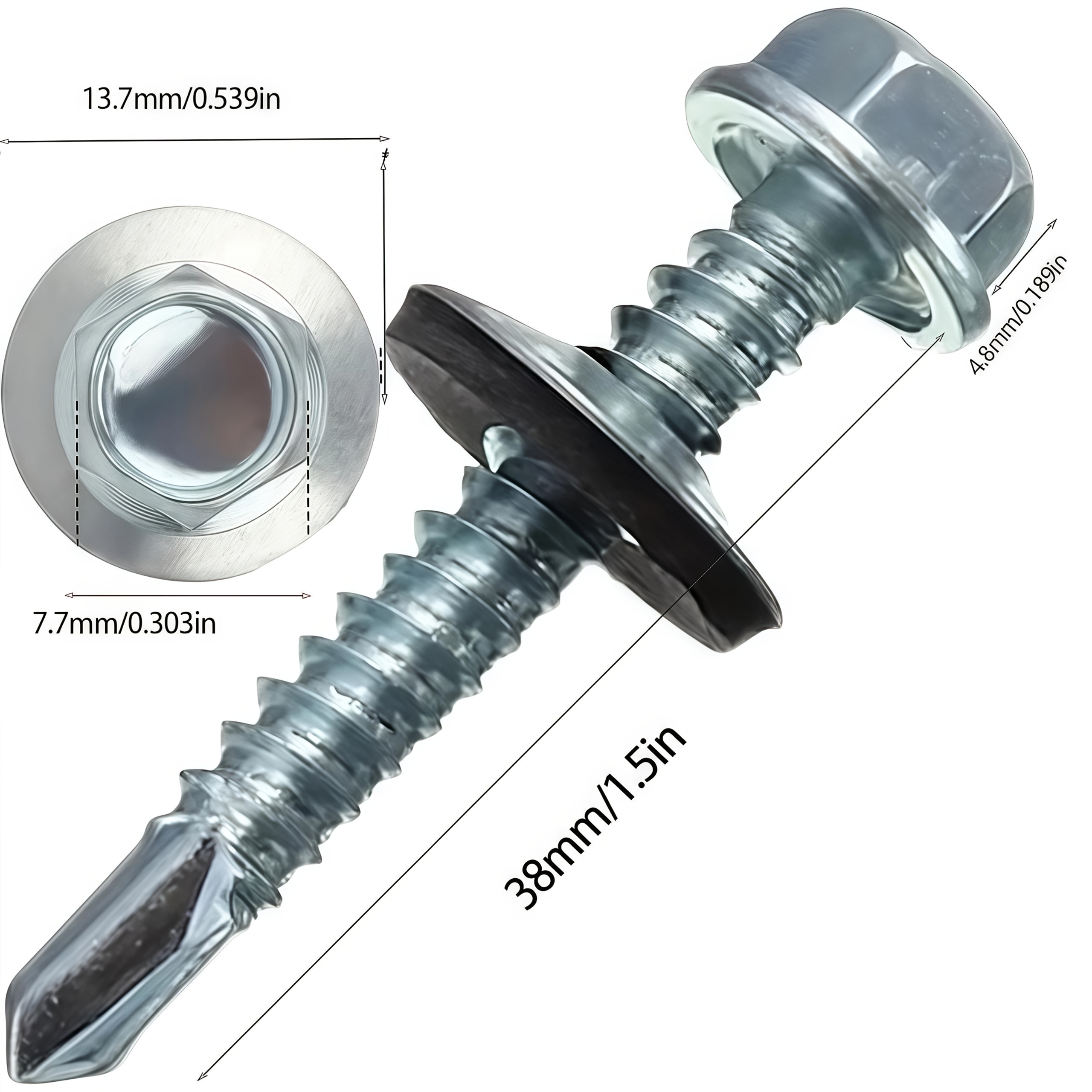 100pcs Heavy Hex Self-tapping Screws With Epdm Gaskets - Corrosion-resistant Plated, Pointed Tip Design, Unpainted, Suitable For And Professional Installation, Durable Fasteners, Modification