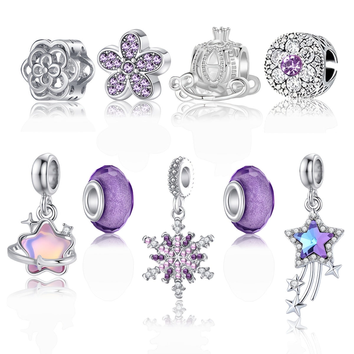 TEMU 9pcs Set European And Multiple Sets Exquisite And Versatile Cute Flower Snowflake Meteor Soft Ceramic Bead Pendant, Diy Bracelet Bracelet
