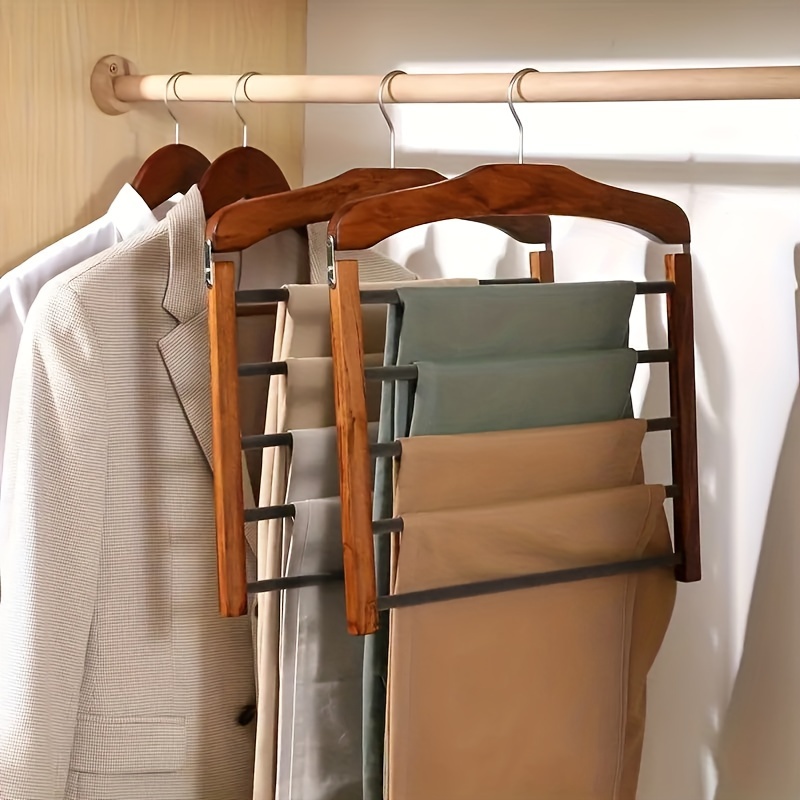 

1pc Wooden Multi-layered Hanger For Pants, Hats, Scarves, And Belts, No-mark Hanging, Closet Organizer For Home & Dorm