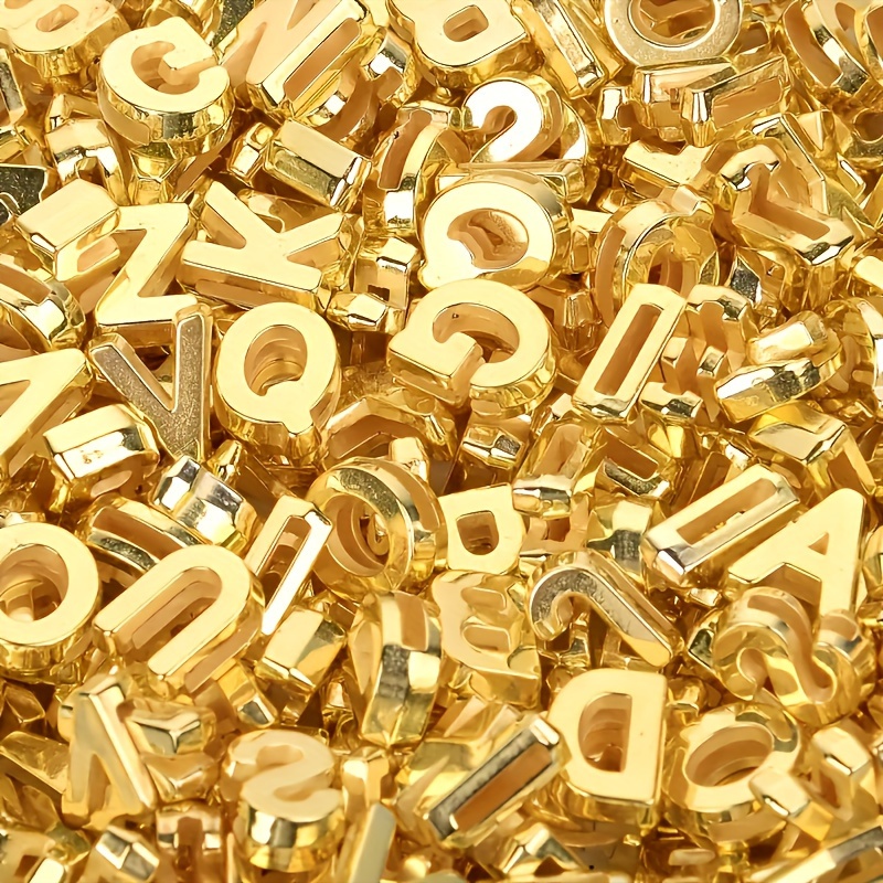 Image of 40/80pcs Golden Silvery Large Plastic Hollow Letter Beads 9*12mm Loose Beads - Perfect For Jewelry, Bracelets, Necklaces, And Halloween Crafts