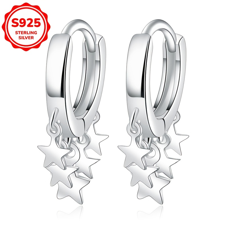 

1 Pair Of Women' Ring Earrings, And High-end Star Flashing Pieces, Earrings, 2.5g 925 Silvery, Suitable For And Gift