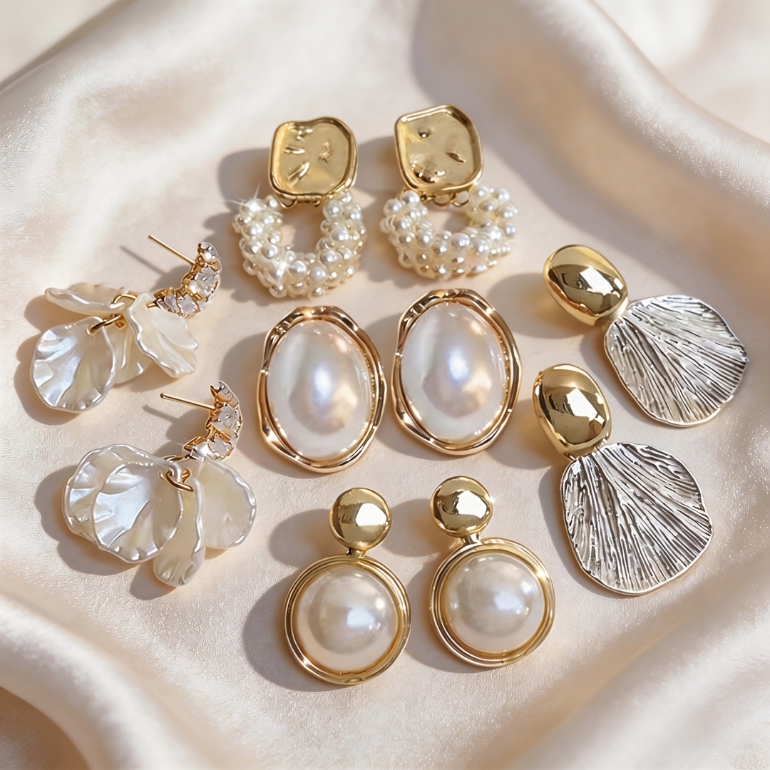 TEMU Set da /set di gioielli di moda da donna, set di orecchini vintage eleganti con petali e strass, orecchini a geometrici rotondi, adatti per