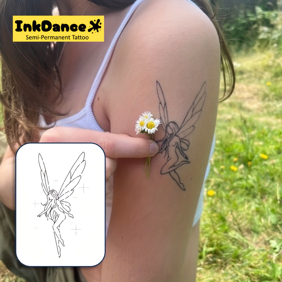 Image of Inkdance "elf" Fairy Line Tattoo Stickers Semi-permanent Tattoo Stickers Temporary Tattoo Stickers Men And Women Fake Tattoos Waterproof And Realistic Natural Plant Formula Gift X058