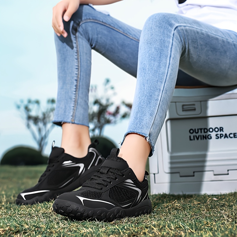 Summer Black Breathable Mesh Running Shoes, Lightweight & Casual