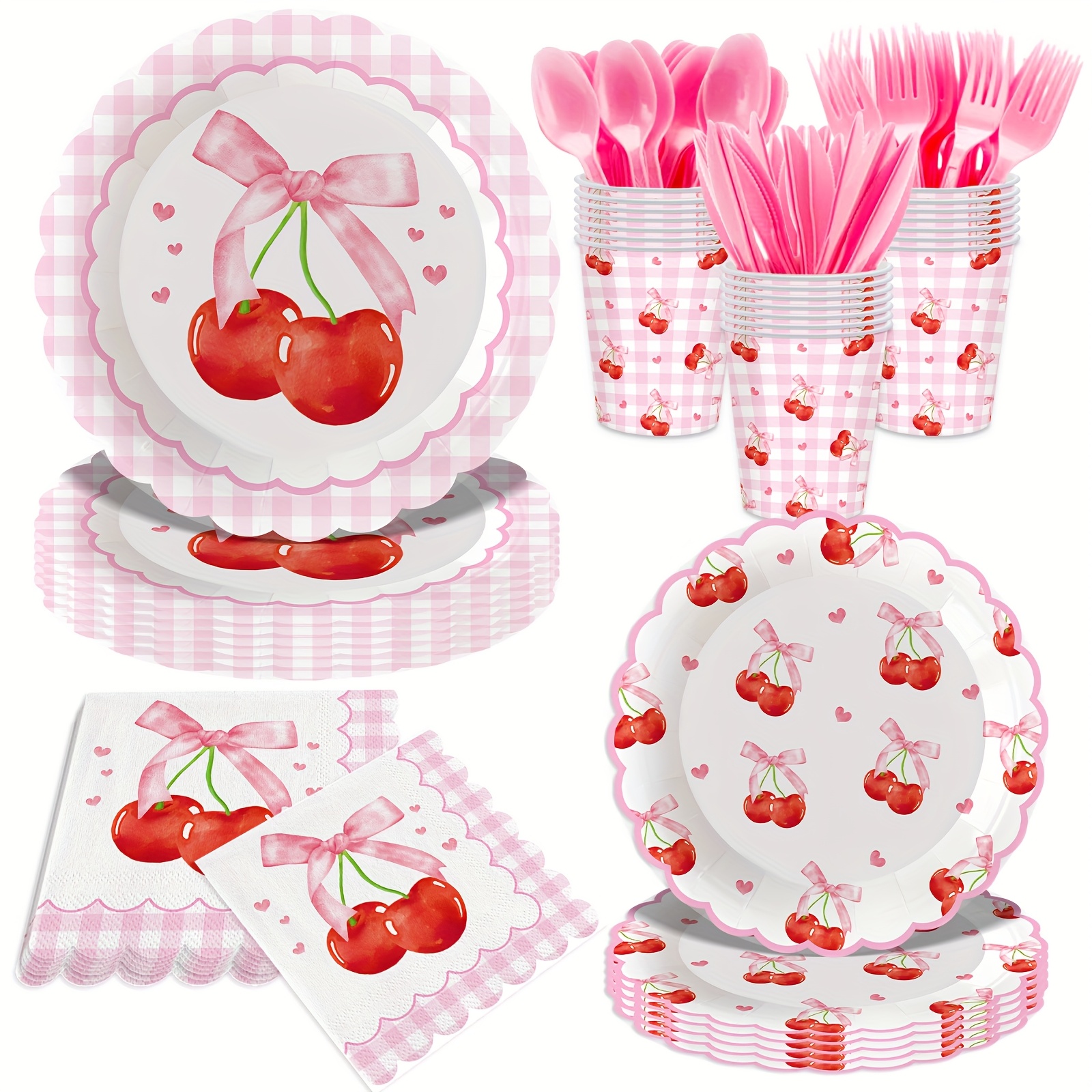 TEMU 140pcs Of Cherry-themed Party Plates And Napkins, Perfect For A Birthday Celebration, Summer Fruit Parties, And Showers, Suitable For 20 Guests