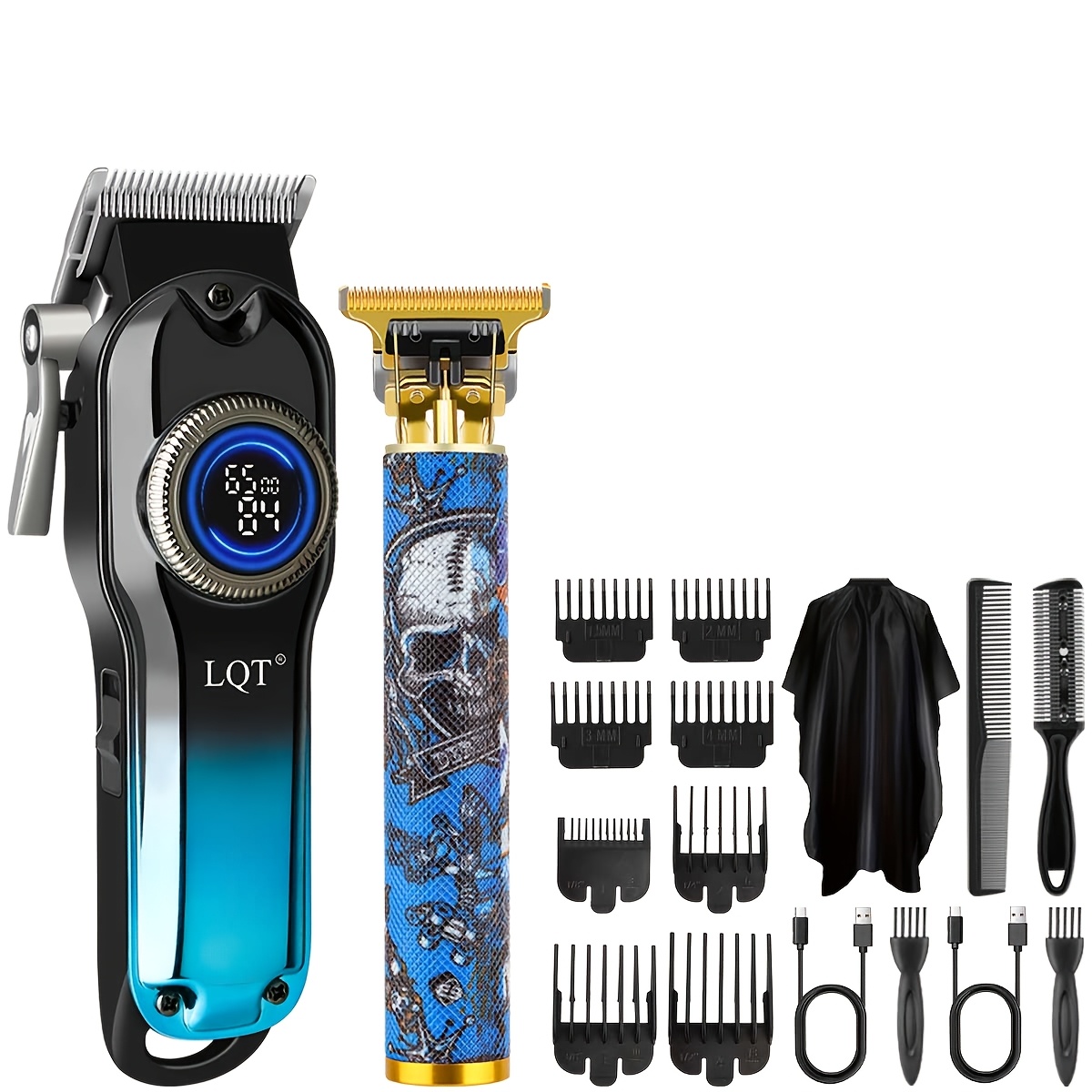 Lqt 2/3pcs Electric Hair Clipper/ And Hair Care Kit/stainless Steel /graffiti Design/ideal For Salons And For Home Use/includes Electric Hair Clippers, Engraving Scissors