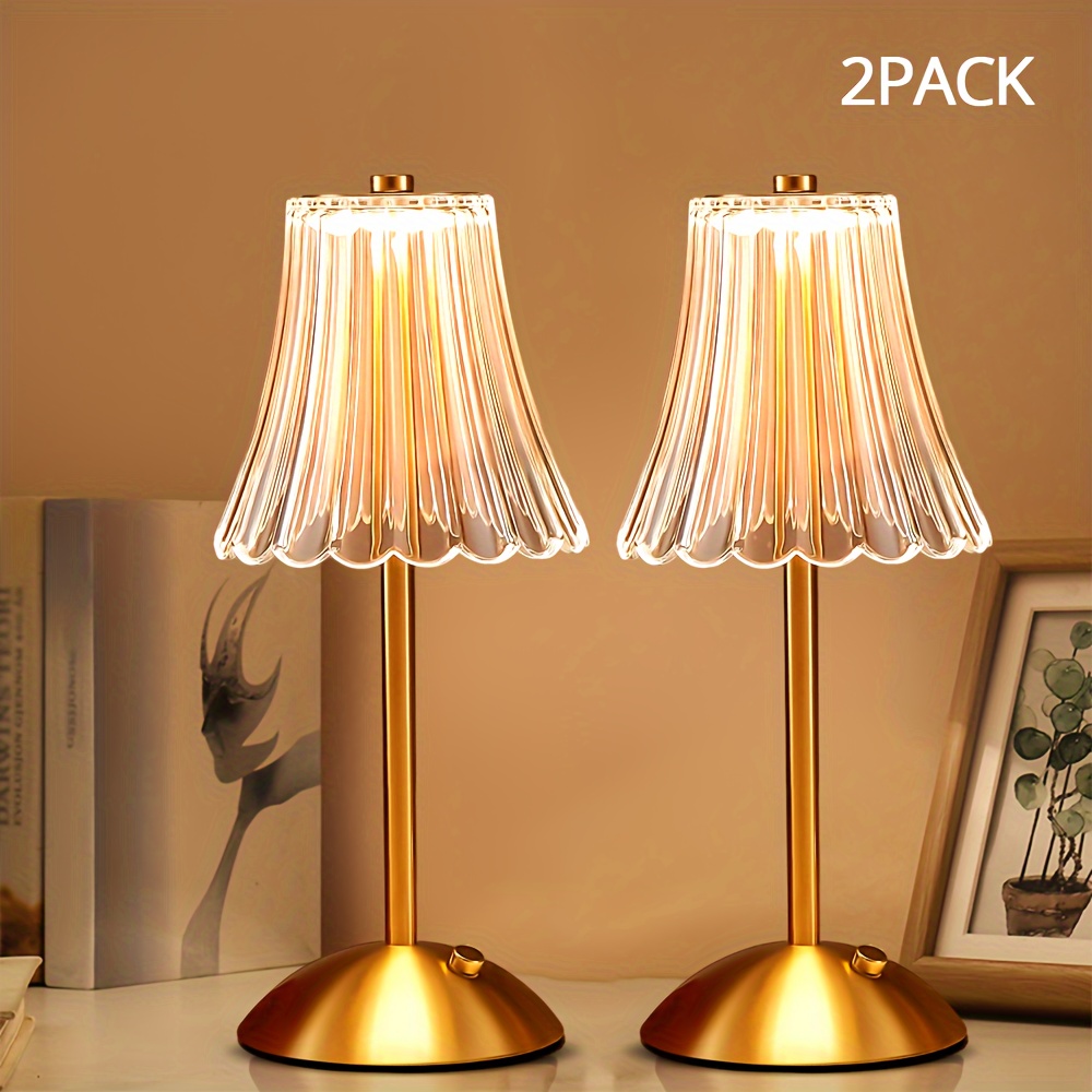 

2pack/3pack Dimmable Crystal Table Lamp 3 Colors Led Gold Lamp, Touch Lamp Lamp, Rechargeable Small Lamp, Cordless Lamp Vintage Lamp For Bedroom