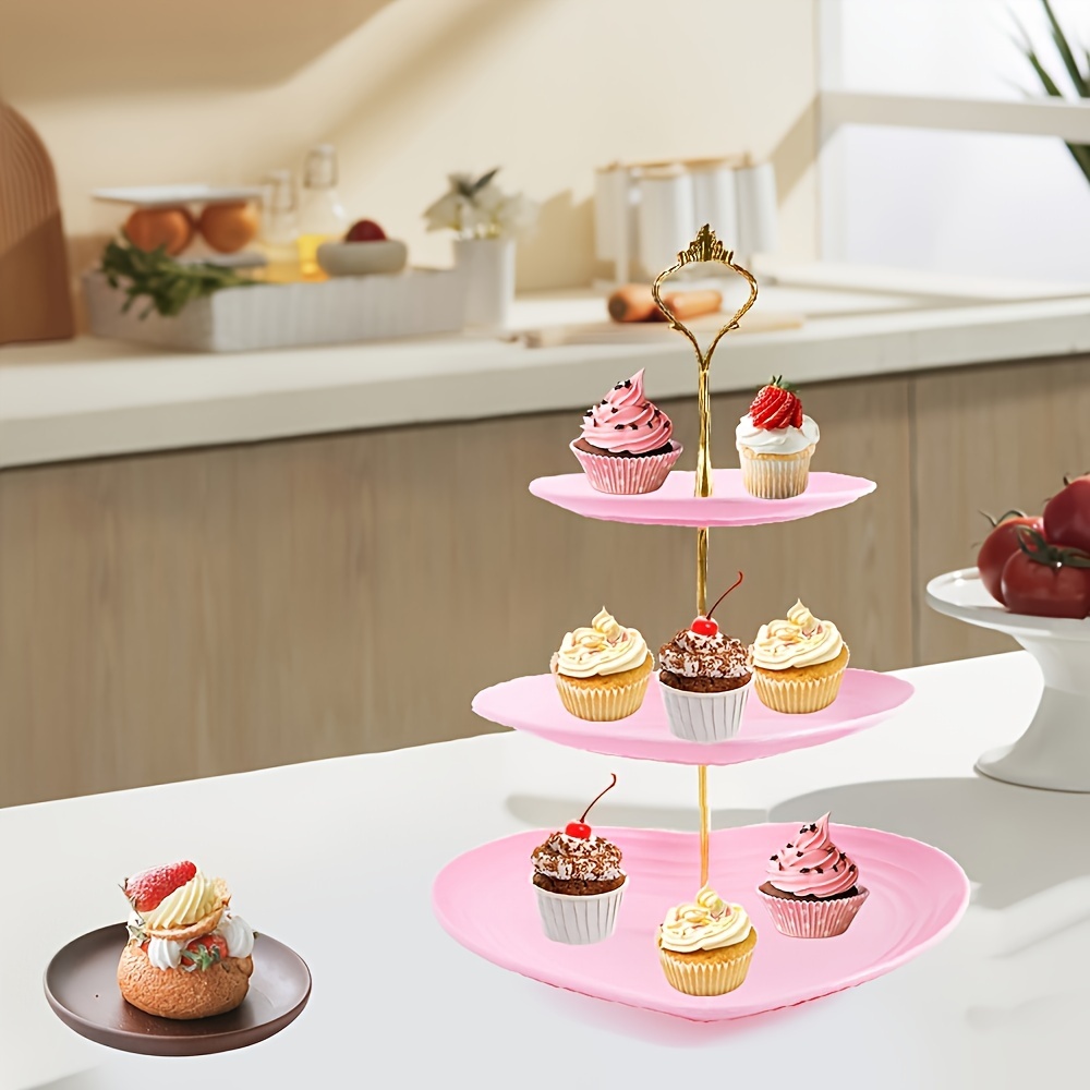 

1pc Plastic Cupcake Stand Tower, Heart Shaped Plates, Heart Shaped Decorative Dessert Cupcake Stand, Serving Trays For Cake Candy Fruit Donuts, Valentine's Day Decoration, Party Supplies, Table Decors