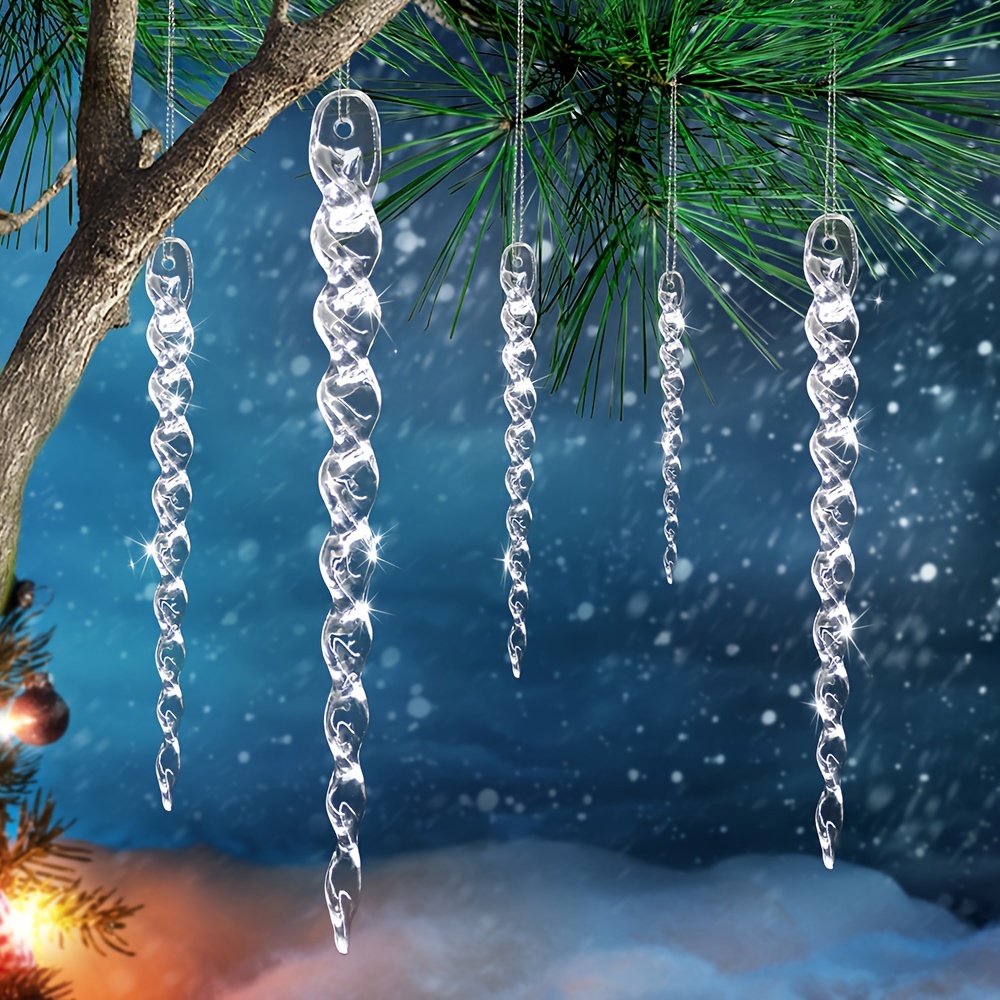 

12-pack Acrylic Christmas Tree Hanging - 15cm/13cm Simulation Ice Ornaments, No Electricity Required, Festive Decor For Christmas And New Year