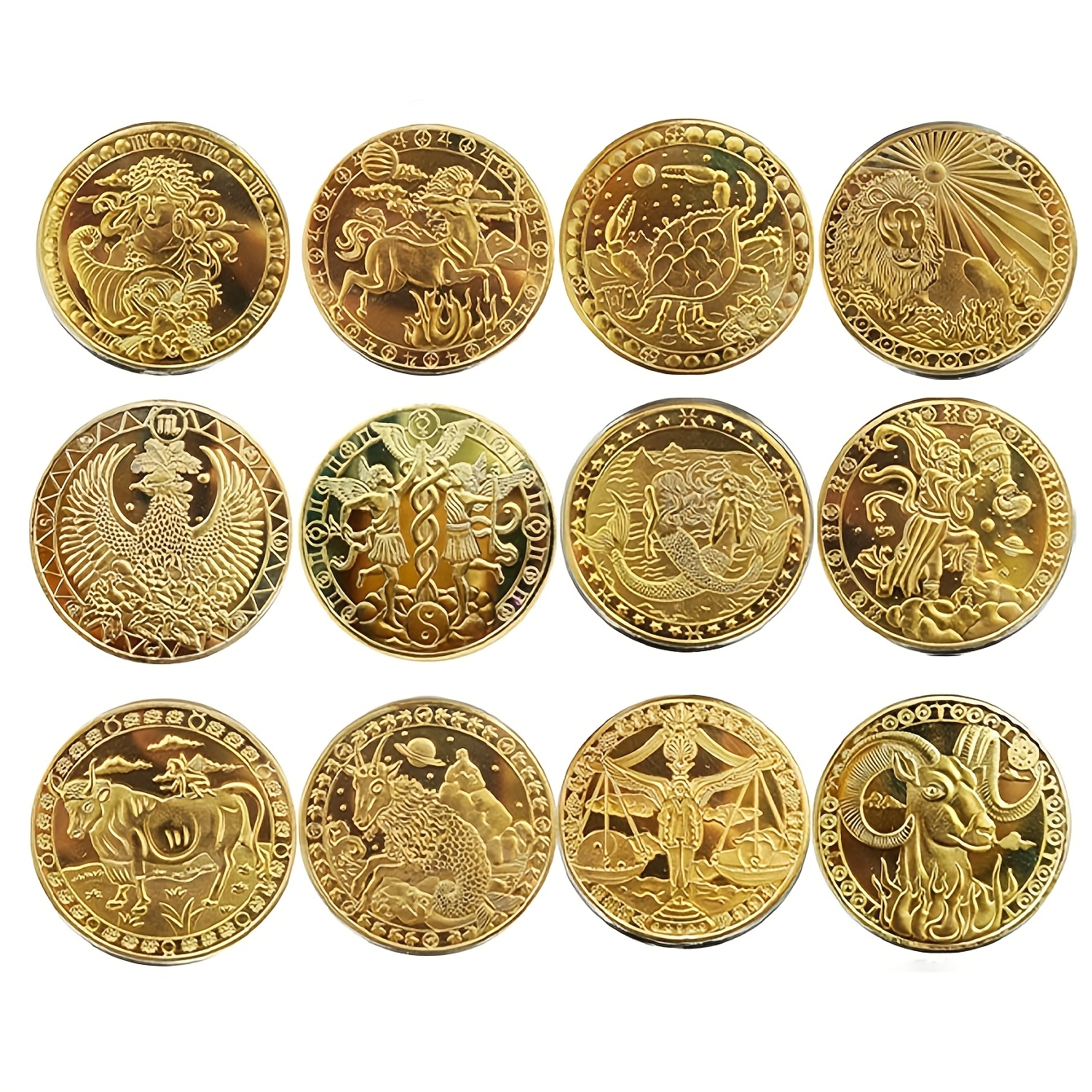 TEMU Lot de 12 pièces plaquées or des 12 du chinois - Convient pour d'invités, , les souvenirs du Nouvel An, commémoratif avec 12 astrologiques